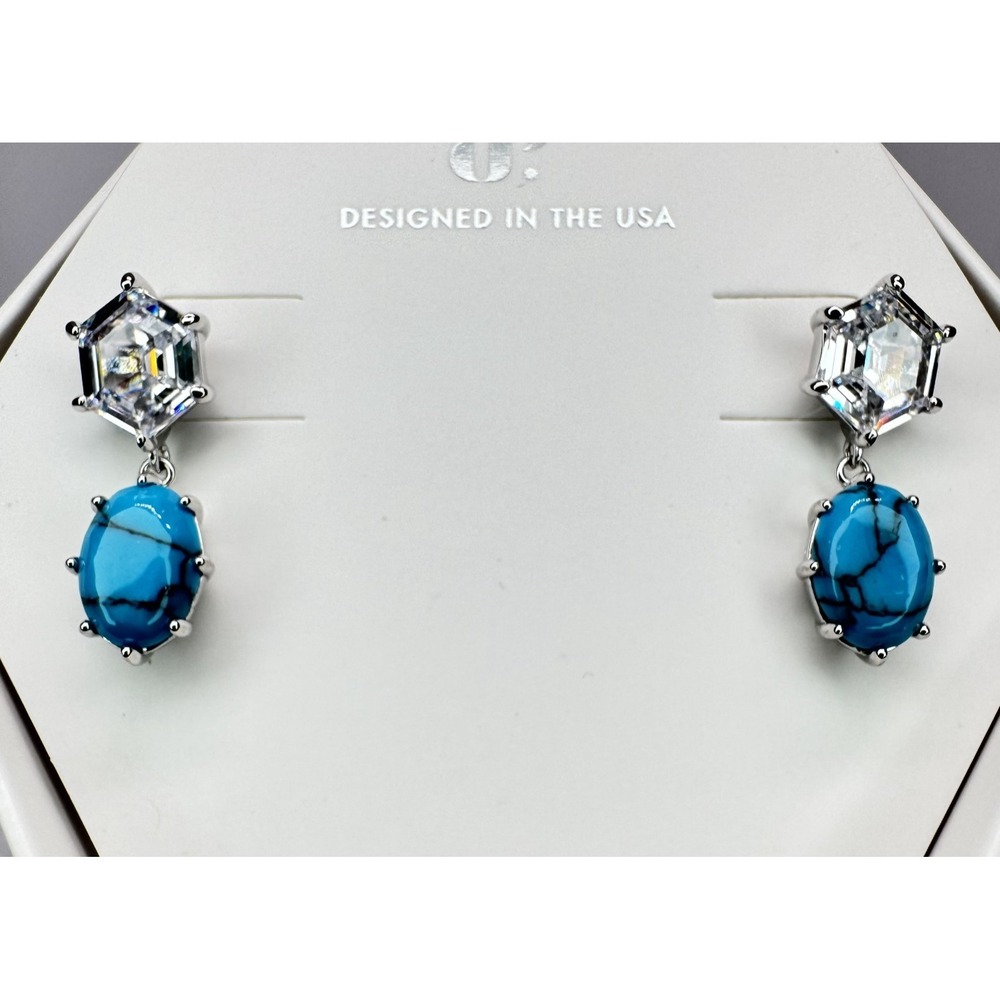 Bomb Party December Earrings ER53736 Dressed To The Nines Rhodium Turquoise CZ